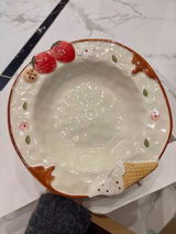 Hand-Painted Strawberry Embossed Ceramic Plate | 9.5-Inch