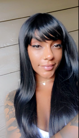 Wigs With Bangs Human Hair Straight Glueless Machine Made Wig Beginner Friendly