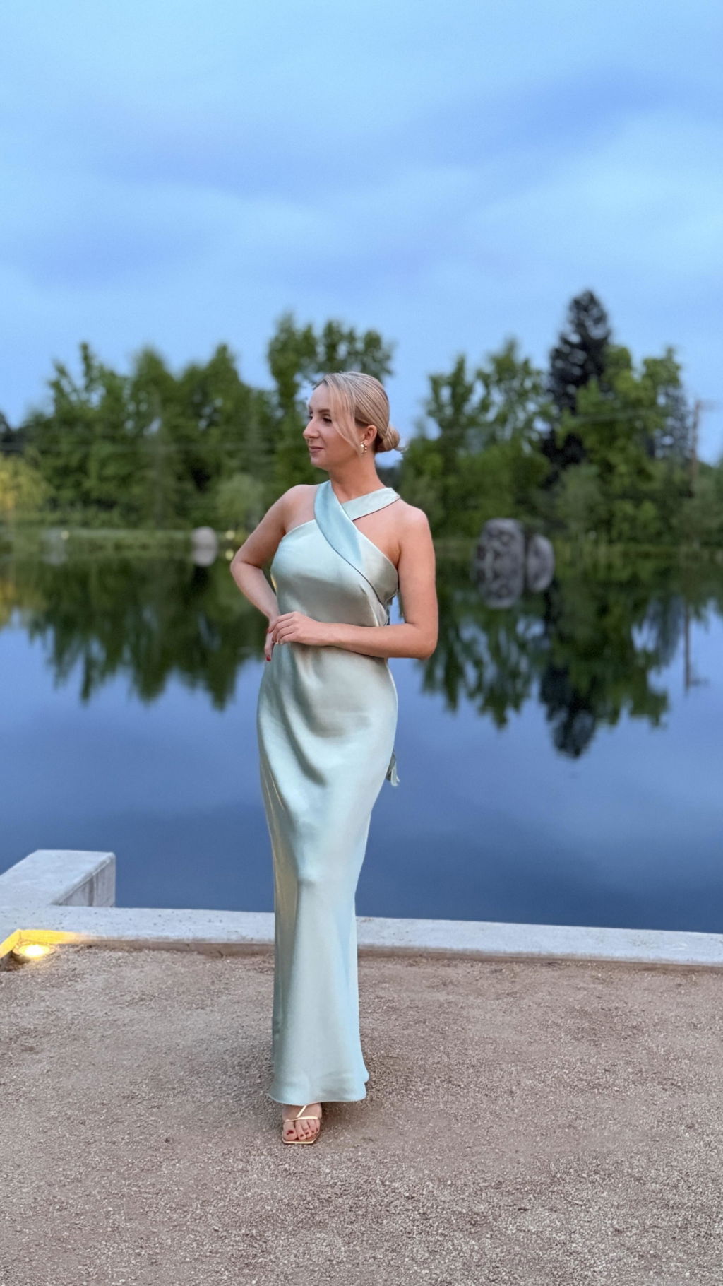 "Francesca" Satin Halter Tie Neck Dress