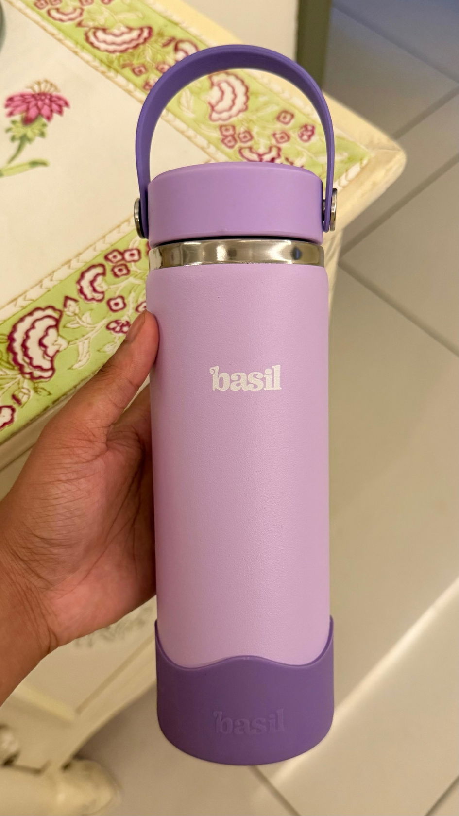 Purple Water Bottle with Easy Carry Handle for Kids | Basil