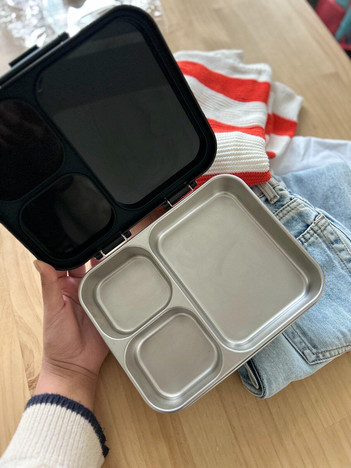 Steel Bento Box for Kids - 3 Compartment Leak Proof Lunch & Snack
