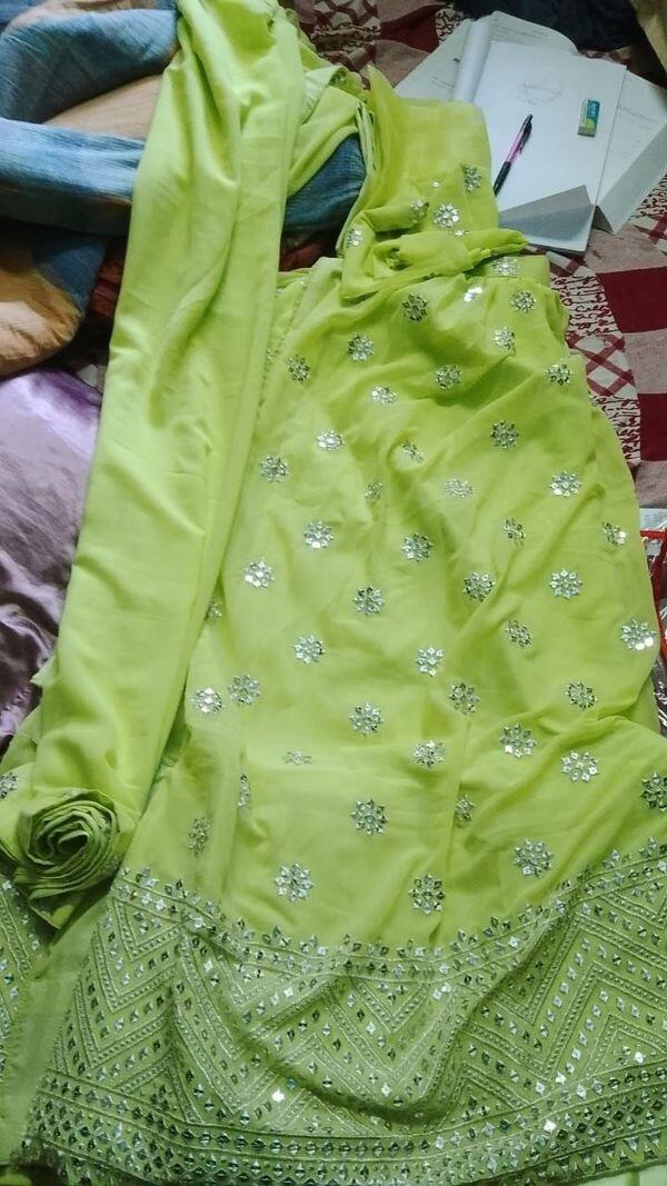 Fantastic Lime Green Sequins Georgette Engagment Wear Lehenga Choli