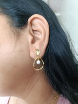 Modern Pearl Drop Stud Earrings